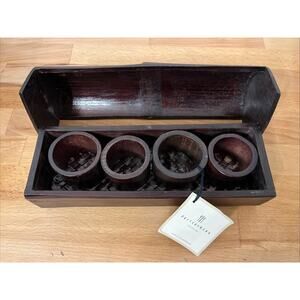 Pottery Barn Tabletop Set of 4 Bamboo Napkin Rings with Bamboo Case Vintage